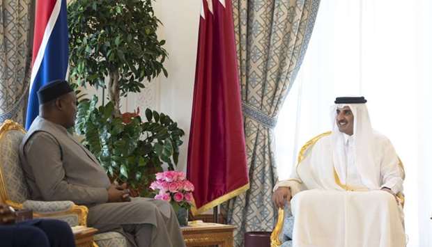 His Highness the Amir Sheikh Tamim bin Hamad al-Thani holding talks with Gambian President Adama Barrow at the Amiri Diwan