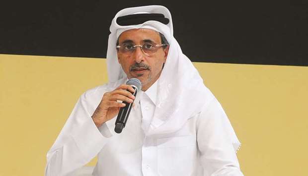 HE the Minister of Culture and Sports Salah bin Ghanem bin Nasser al-Ali speaking at a forum.