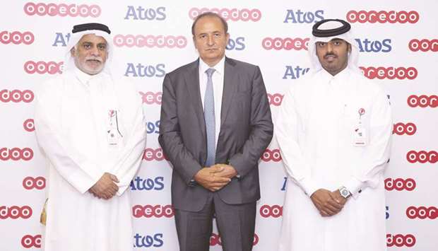 (From left) Ooredoo Qatar COO Yousuf Abdulla al-Kubaisi, Francis Meston, Atos Group EVP and CEO Middle East, Africa & Turkey and Sheikh Nasser bin Hamad bin Nasser al-Thani, Ooredoo Qatar CBO.