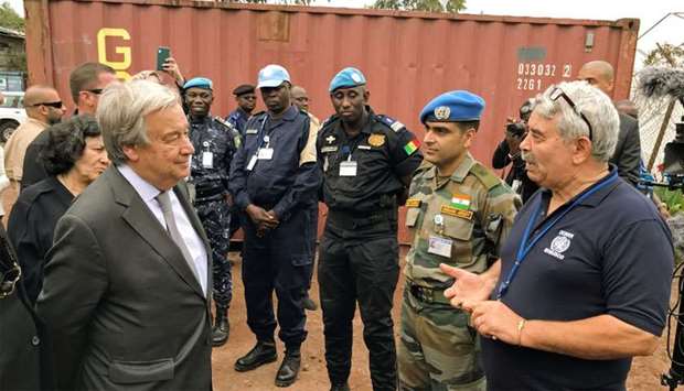 United Nations Secretary General Antonio Guterres is seen at the disarmament, demobilization, and reintegration (DDR) centre in Munigi near Goma