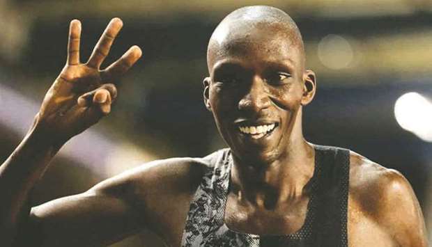 Timothy Cheruiyot at the IAAF Diamond League final in Brussels after winning a third consecutive Diamond trophy at 1500m. (AFP/Getty Images)