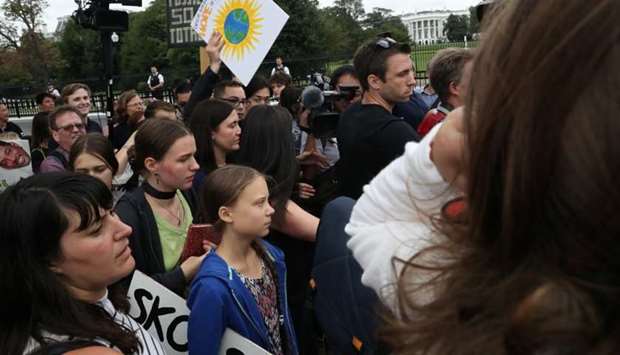Swedish teen climate activist Greta Thunberg and other environmental advocates join Washington DC-area students at a rally on the Ellipse near the White House