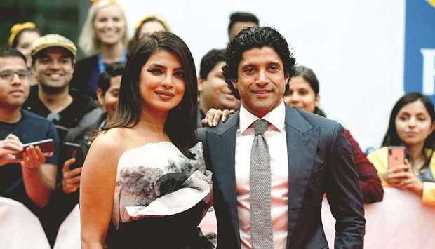 Bollywood stars Priyanka Chopra and Farhan Akhtar attend The Sky Is Pink premiere during the 2019 Toronto International Film Festival at Roy Thomson Hall in Toronto on Friday.