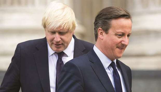 This 2015 file picture shows then-prime minister Cameron with then-London mayor Boris Johnson, who is now premier.