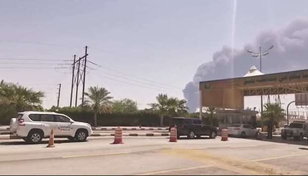 This AFPTV screen grab from a video made yesterday, shows smoke billowing from an Aramco oil facility in Abqaiq about 60km southwest of Dhahran in Saudi Arabiau2019s eastern province.