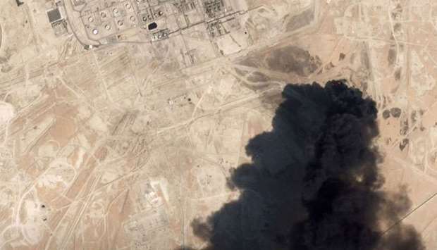 A satellite image shows an apparent drone strike on an Aramco oil facility in Abqaiq, Saudi Arabia on Saturday.