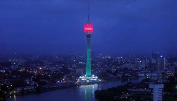 The Lotus Tower, the tallest tower in South Asia in shape of a 356-meter lotus and built with Chinese funding, is seen during its launching ceremony in Colombo, Sri Lanka