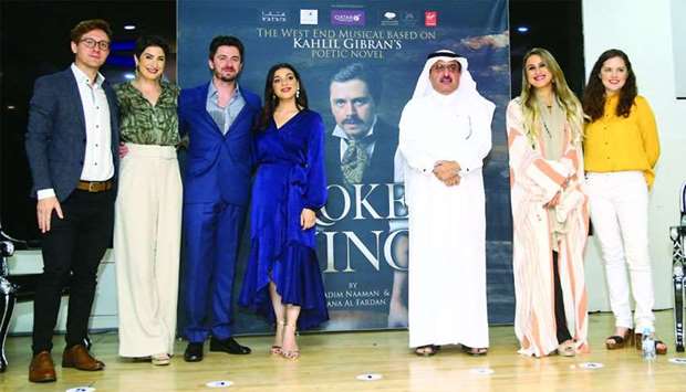 Dana Alfardan, Katara's Marketing and Cultural Affairs director Darwish Ahmad al-Shaibani, and artistes at the event on Monday. PICTURES: Jayan Orma