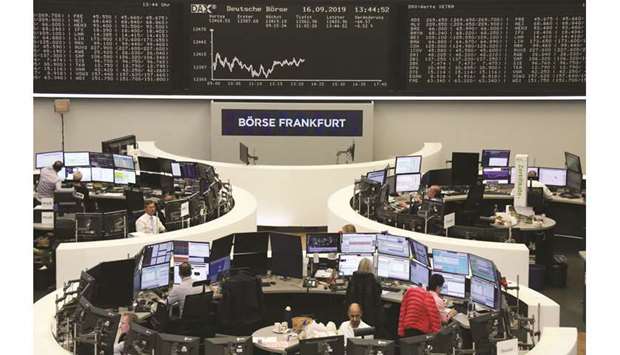 The German share price index DAX graph is seen at the Frankfurt Stock Exchange. The DAX 30 lost 0.7% to 12,380.31 points yesterday.