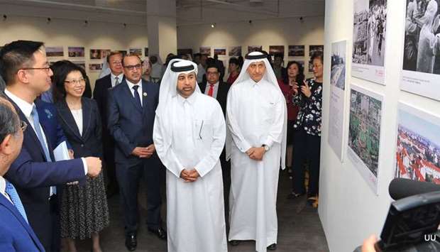 Dr Khalid bin Ibrahim al-Sulaiti inaugurates the photo exhibition at Katara. PICTURE: Nasar TKrnrn