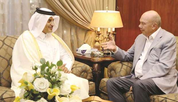 Ambassador of the State of Qatar to Jordan Sheikh Saud bin Nasser al-Thani is seen during the meetings.