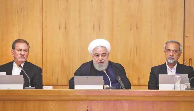 A handout picture provided by the Iranian presidency shows President Hassan Rouhani chairing a cabinet meeting in Tehran, yesterday.