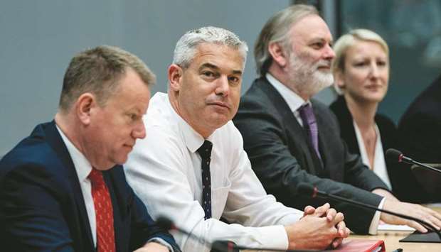 Brexit Minister Stephen Barclay (second left) is pictured prior to a meeting with EU chief Brexit negotiator Michel Barnier in Brussels yesterday.