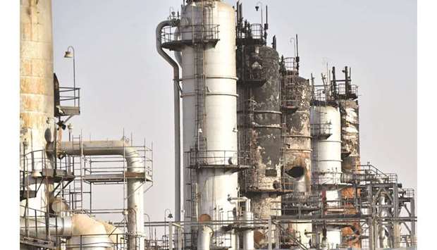 A destroyed installation in Saudi Arabiau2019s Abqaiq oil processing plant is pictured on Friday. Saudi Arabiau2019s ability to avert a global oil supply crunch will only become clear in a few weeks, because for now its crude held in storage can fill the gap and mask the scale of damage to its facilities, traders and analysts say.