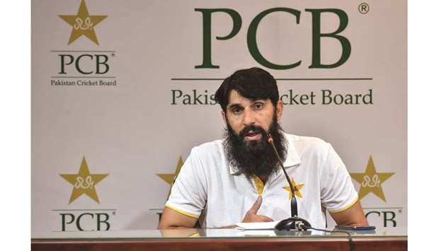 Misbah-ul-Haq speaks at a press conference in Lahore yesterday.