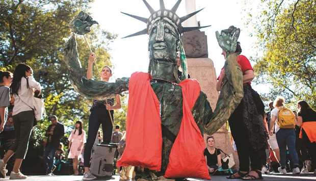 Students participate in the Global Climate Strike in New York City on Friday.