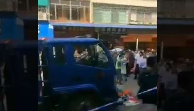 The truck ploughed into a crowd of people at a street market, the police said. Photo courtesy: BNO News