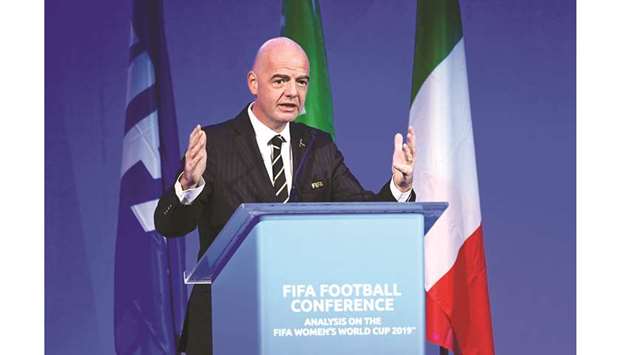 FIFA President Gianni Infantino during the FIFA Football Conference in Milan, Italy, yesterday. (Reuters)