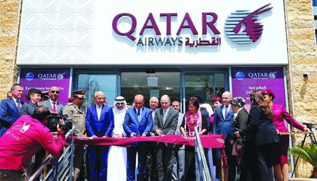Khasawneh and HE al-Baker among other dignitaries during the inauguration of Qatar Airways' new offices in Amman, Jordan