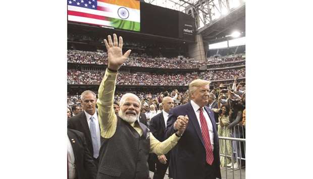 US President Donald Trump and Prime Minister Narendra Modi attend u201cHowdy, Modi!u201d at NRG Stadium in Houston yesterday.