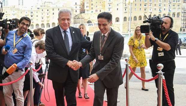 European Commissioner for Migration, Dimitris Avramopoulos (2ndL) arrives at Fort St. Angelo in Birgu, Malta, to attend a meeting of Interior ministers from four EU countries, France, Germany, Italy and Malta