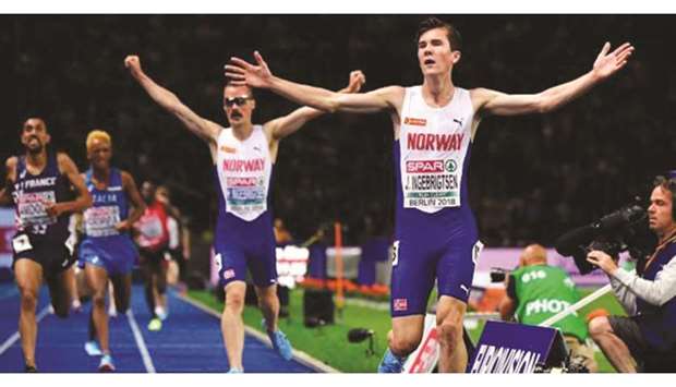 Norwayu2019s Jakob Ingebrigtsen (R).