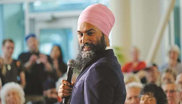 Canadau2019s New Democratic Party leader Jagmeet Singh speaks at a town hall meeting on healthcare at a Community College campus during an election campaign stop in Halifax, Nova Scotia.
