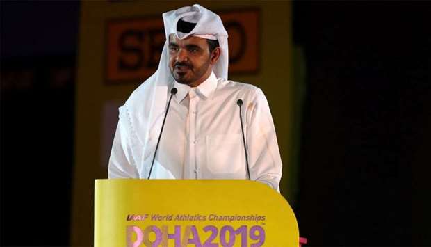 Sheikh Joaan bin Hamad al-Thani speaks during the opening ceremony