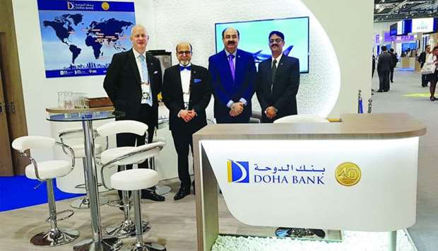 Doha Bank CEO Dr R Seetharaman and the rest of the Doha Bank team at u2018Sibos 2019u2019.rnrn