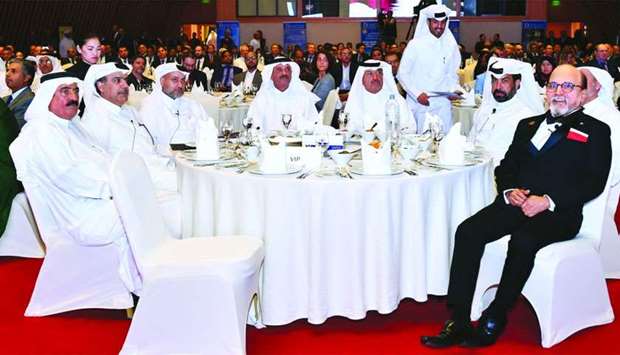 Doha Bank chairman Sheikh Fahad bin Mohamed bin Jabor al-Thani and managing director Sheikh Abdul Rehman bin Mohamed bin Jabor al-Thani are joined by CEO Dr R Seetharaman and other dignitaries during the bank's knowledge sharing session held in Doha. PICTURE: Ram Chand