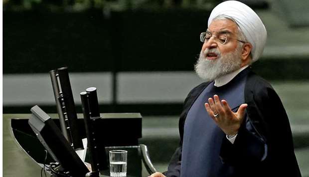 Iran's President Hassan Rouhani addresses parliament in the capital Tehran