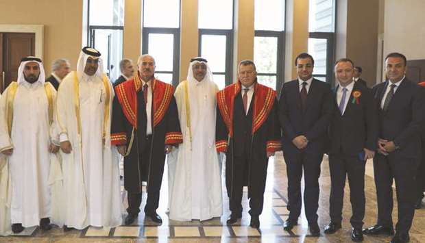 HE the Chairman of the Supreme Judiciary Council and President of the Court of Cassation Dr Hassan Lahdan Saqr al-Mohannadi is joined by top officials of the Turkish judiciary at the formal opening of the judicial year yesterday in Ankara.