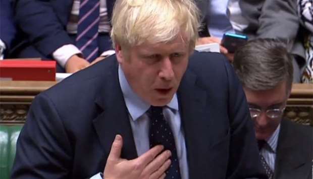 A video grab from footage broadcast by the UK Parliament's Parliamentary Recording Unit (PRU) shows Britain's Prime Minister Boris Johnson responding to his defeat on Standing Order 24, an emergency debate on a no-deal Brexit in the House of Commons in London yesterday.