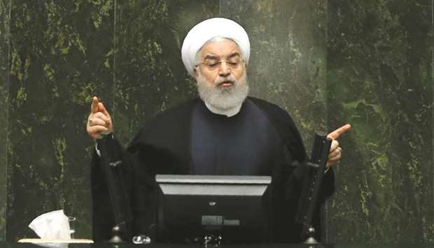 Iranu2019s President Hassan Rouhani speaks at the parliament in the capital Tehran, yesterday.