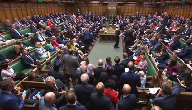 A video grab from footage broadcast by the UK Parliament's Parliamentary Recording Unit (PRU)