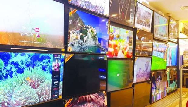 TV sets on display at a hypermarket in Doha.rnrn