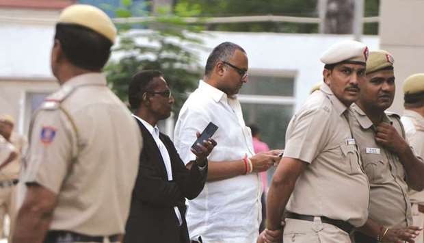 Former finance minister P Chidambaramu2019s son and MP Karti Chidambaram arrives at a CBI court in connection with INX Media case, in New Delhi yesterday.