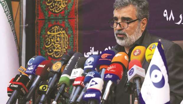 A handout picture released by Iranu2019s Atomic Energy Organisation yesterday, shows spokesman for the organisation Behrouz Kamalvandi speaking during a press conference in the capital Tehran.