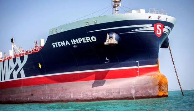 Stena Impero, a British-flagged vessel owned by Stena Bulk, is seen at undisclosed place off the coast of Bandar Abbas, Iran August 22.