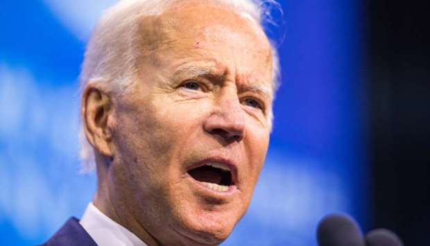 Democratic presidential candidate, former Vice President Joe Biden speaks at the New Hampshire Democratic Party Convention at the SNHU Arena Saturday.