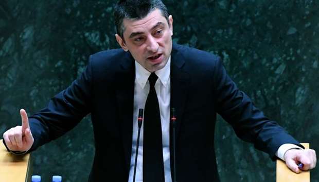 New Georgian Prime Minister Giorgi Gakharia speaks at the Parliament in Tbilisi as he faces a confidence vote