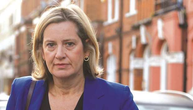 Amber Rudd leaves her home in London yesterday.