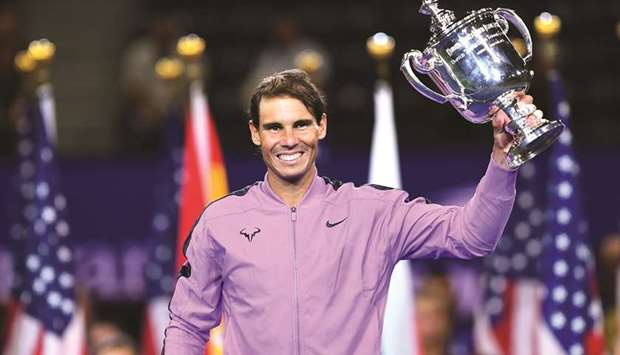 Rafael Nadal holds the trophy after his win over Daniil Medvedev at the US Open on Sunday. (AFP)