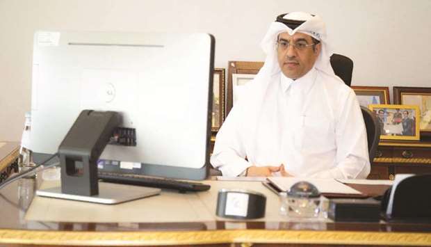 NHRC Chairman Dr Ali bin Samikh al-Marri taking part in the virtual meeting.
