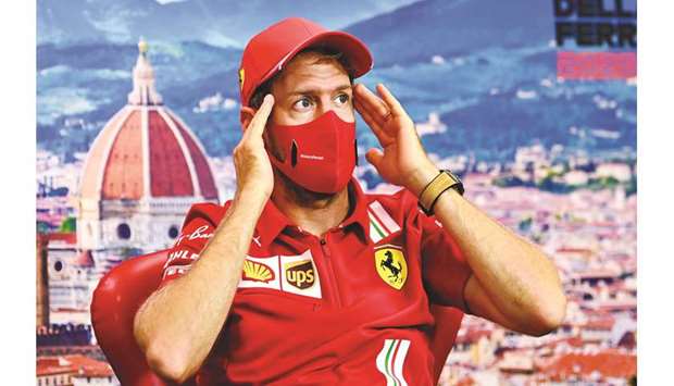 Ferrari driver Sebastian Vettel attends the driversu2019 press conference ahead of the Tuscan Grand Prix at the Mugello circuit yesterday. (AFP)
