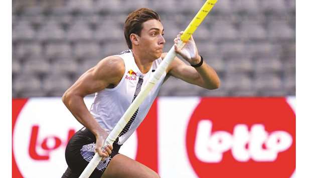 In this September 4, 2020, picture, Swedenu2019s Armand Duplantis is in action during the menu2019s Pole Vault final at the Brussels Diamond League event at the King Baudouin stadium. (Reuters)