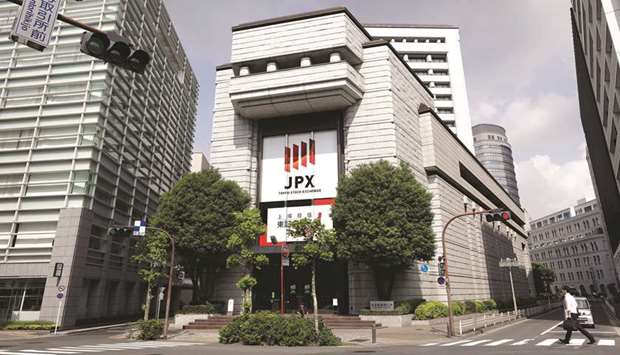 An external view of the Tokyo Stock Exchange. The Nikkei 225 closed up 0.8% to 23,406.49 points yesterday.