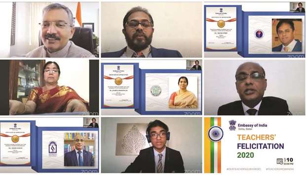Indian school teachers felicitated by the embassy in an online ceremony