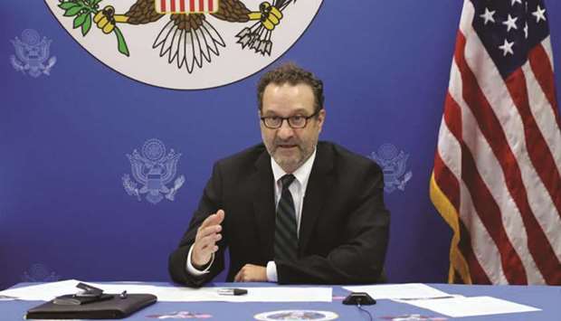 David Schenker talking to the media yesterday.