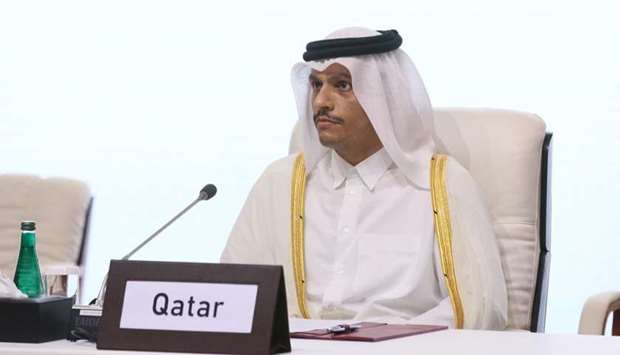 HE the Deputy Prime Minister and Minister of Foreign Affairs Sheikh Mohamed bin Abdulrahman al-Thani addressing the opening session of Afghanistan Peace Negotiations in Doha